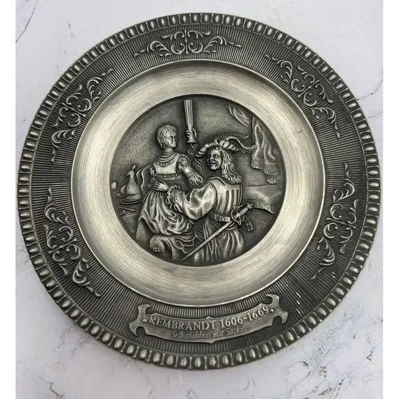 Vintage German WMF Zinn Ges. Gesch 4 3/8" Pewter Plate Rembrandt 1606-1669 - Picture 1 of 6